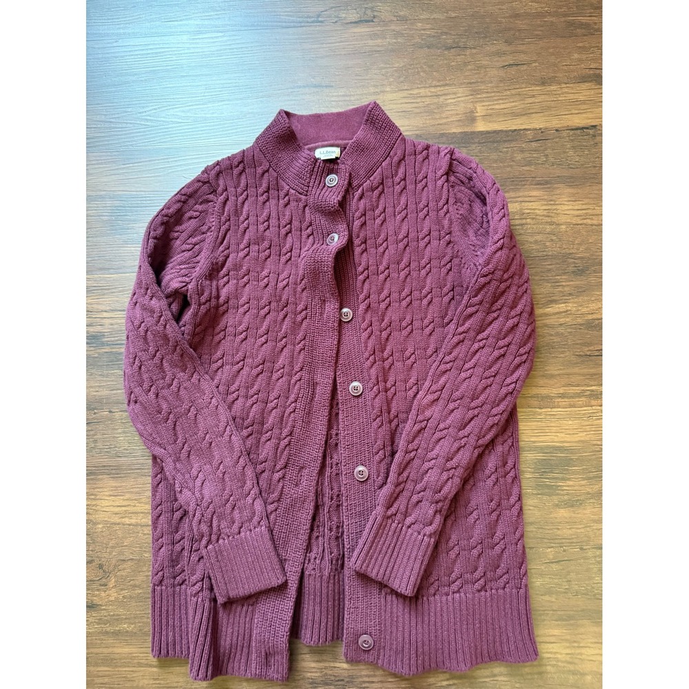 L.L.Bean Cable Knit Deep Wine Button Front Cardigan